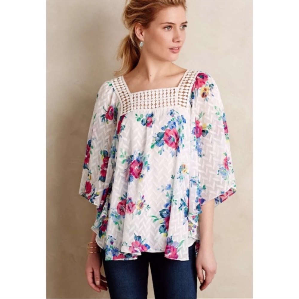 Anthropologie Meadow Rue Treillage Kimono Top Floral - Medium